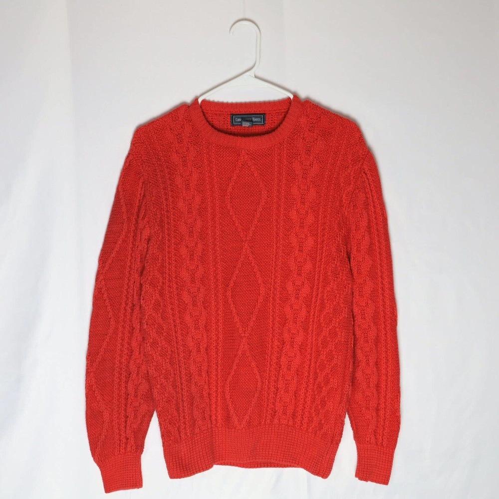 Christopher Hayes Sweater Men's L Red Long Sleeve Cable Knit Pullover Vintage